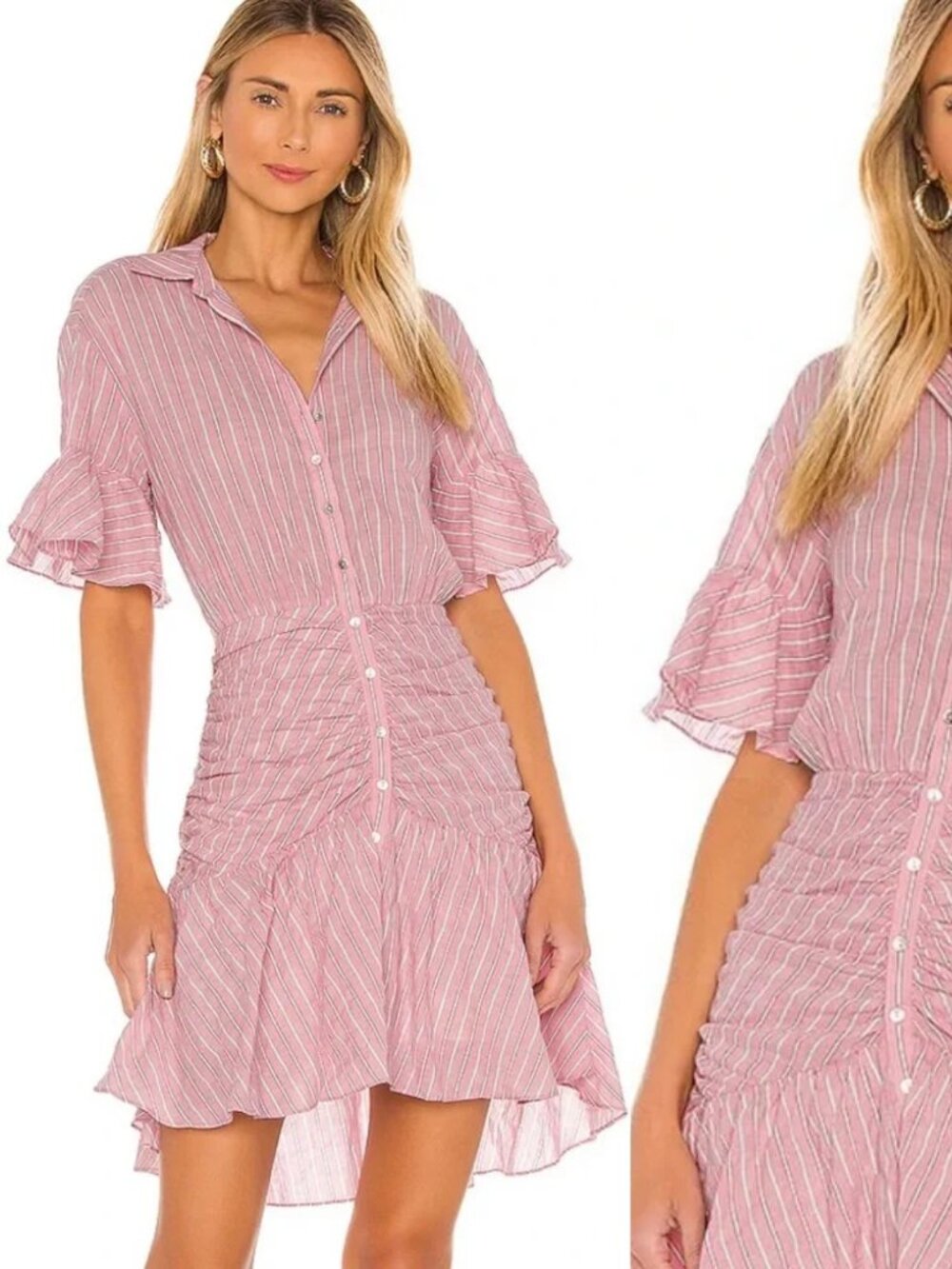 CINQ A SEPT Asher Dress Pink White Striped Cotton Mini Dress shirtwaist $395 6